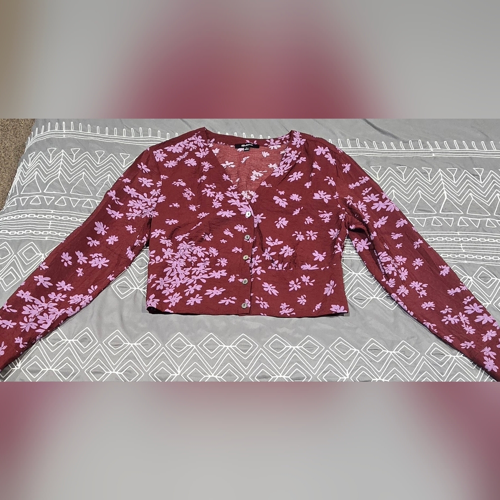 Madewell V-Neck Button Front Shirt Size Small In Cabernet